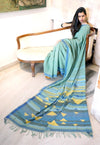 TRIANGLE SAREE -Blue, Black, Yellow Handwoven Cotton Saree-Jiyo - Sarees