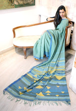 TRIANGLE SAREE -Blue, Black, Yellow Handwoven Cotton Saree-Jiyo - Sarees