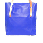 Handpainted blue leather tote with tree of life