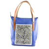 Handpainted blue leather tote with tree of life