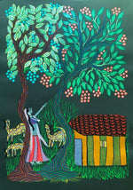 Buy Handpainted Villagers Painting In Bhil Art