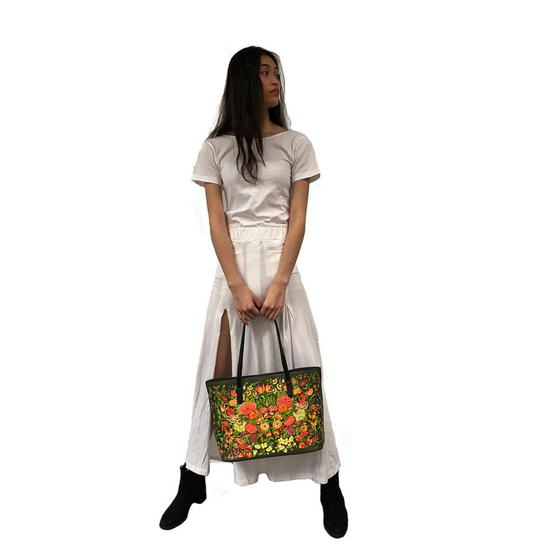 Web of Flowers , Olive Green Tote-