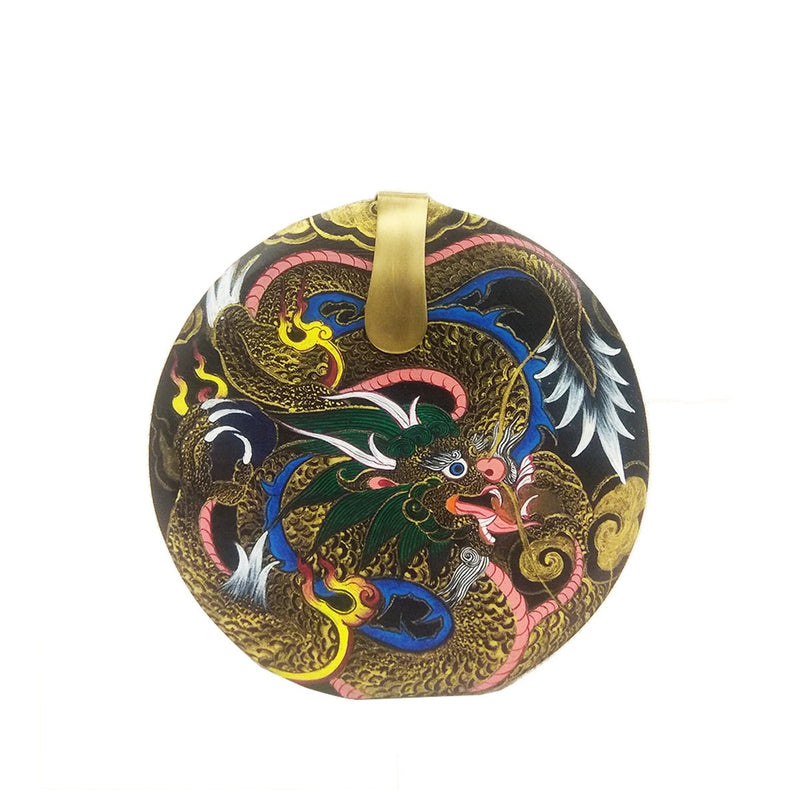 Where be Dragons, Round Wood Clutch, Black & Gold-