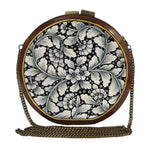 White Leaves Round Wooden Clutch